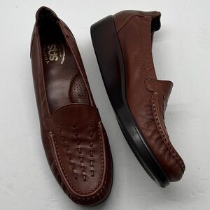 SAS Weave Slip On Loafers Tripad Comfort Chestnut Brown‎ Wedge Heel Women's 10